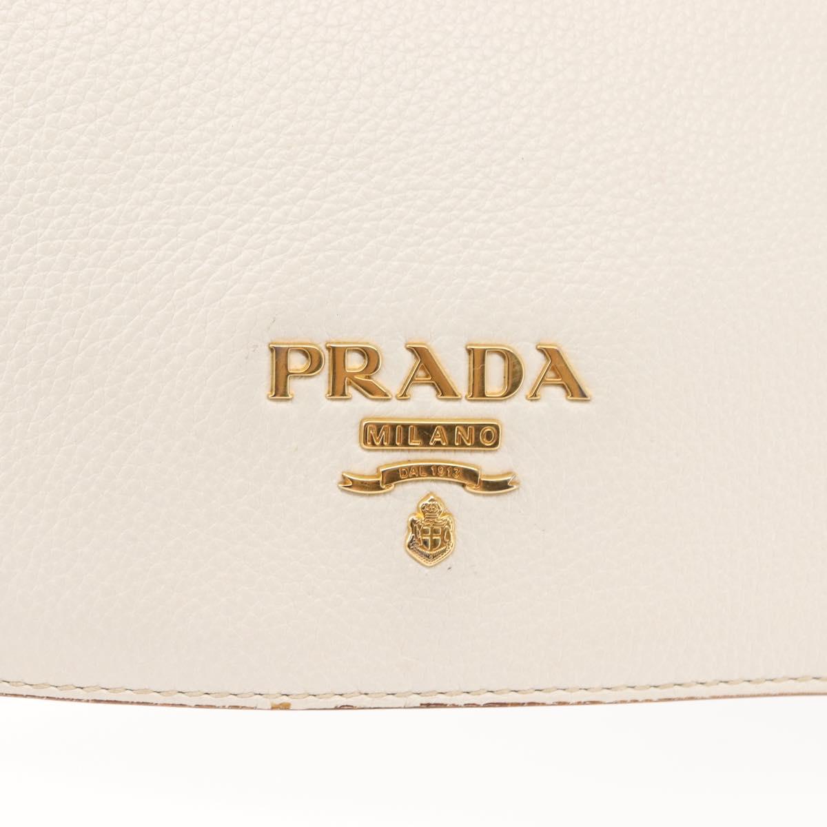 PRADA Shoulder Bag Leather White Gold Auth ep11182