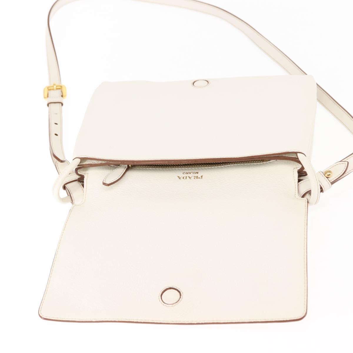 PRADA Shoulder Bag Leather White Gold Auth ep11182