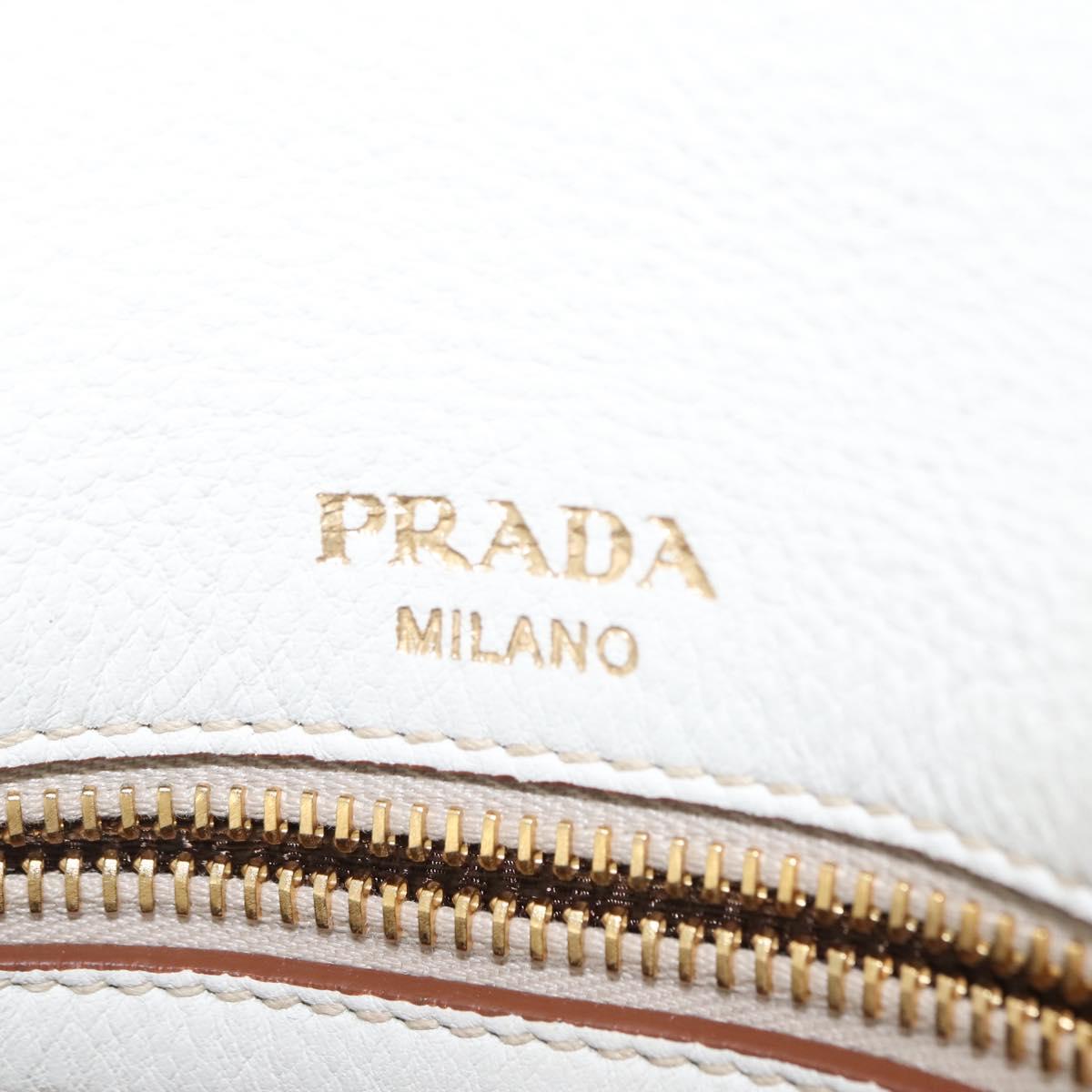 PRADA Shoulder Bag Leather White Gold Auth ep11182