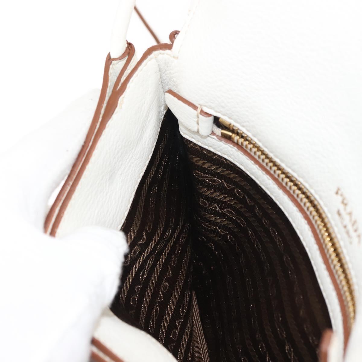 PRADA Shoulder Bag Leather White Gold Auth ep11182