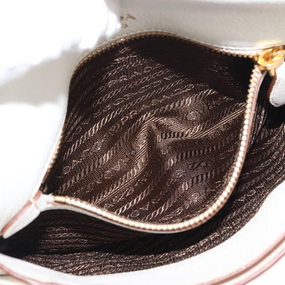 PRADA Shoulder Bag Leather White Gold Auth ep11182