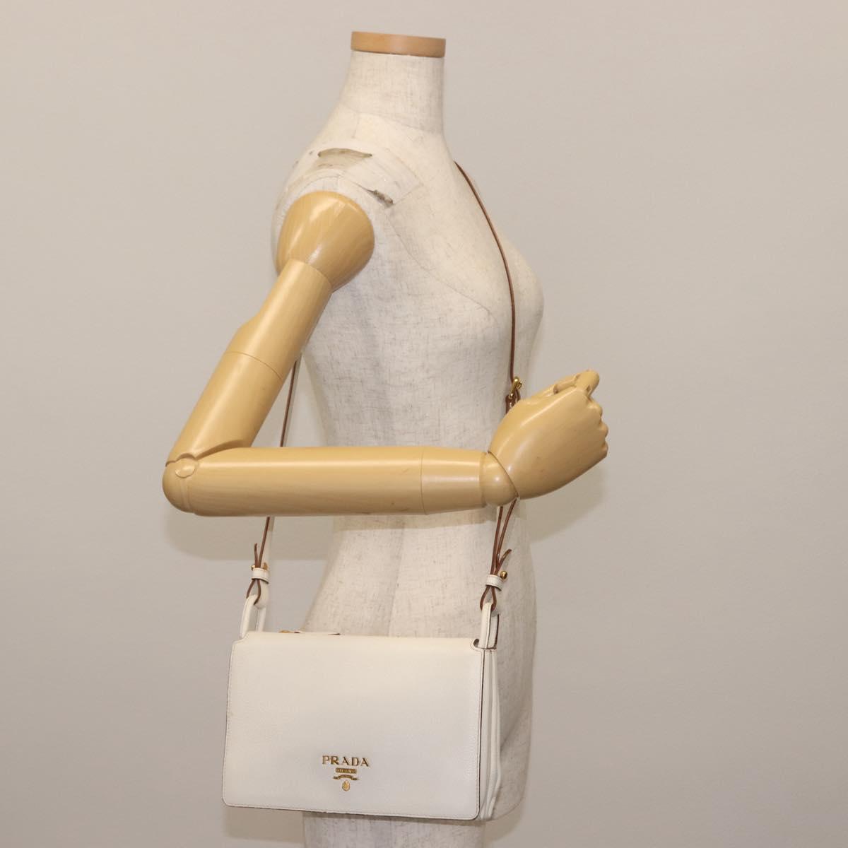 PRADA Shoulder Bag Leather White Gold Auth ep11182