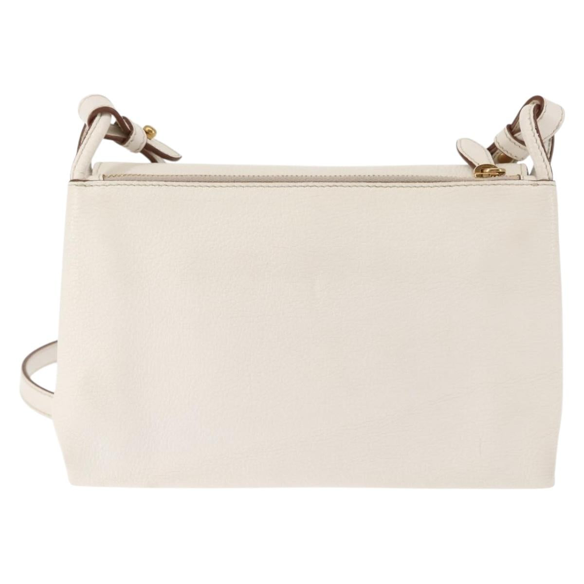 PRADA Shoulder Bag Leather White Gold Auth ep11182