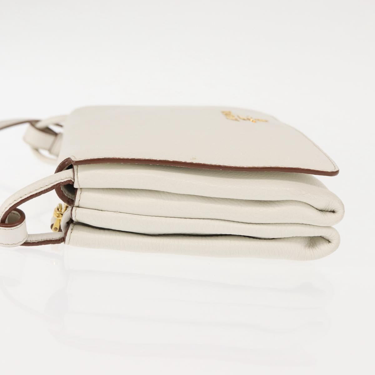 PRADA Shoulder Bag Leather White Gold Auth ep11182