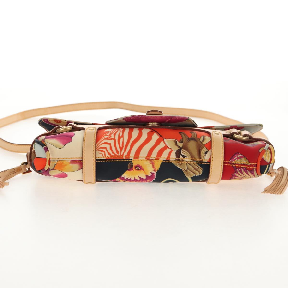 Salvatore Ferragamo Animal Pattern Shoulder Bag Nylon Leather Beige Auth ep11184