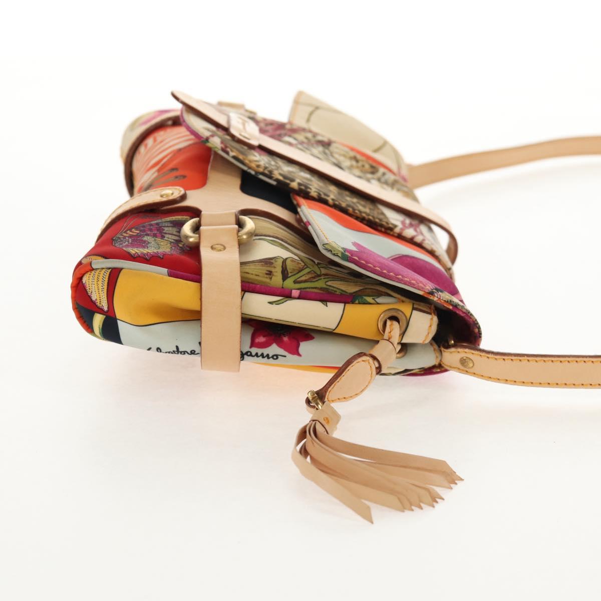 Salvatore Ferragamo Animal Pattern Shoulder Bag Nylon Leather Beige Auth ep11184