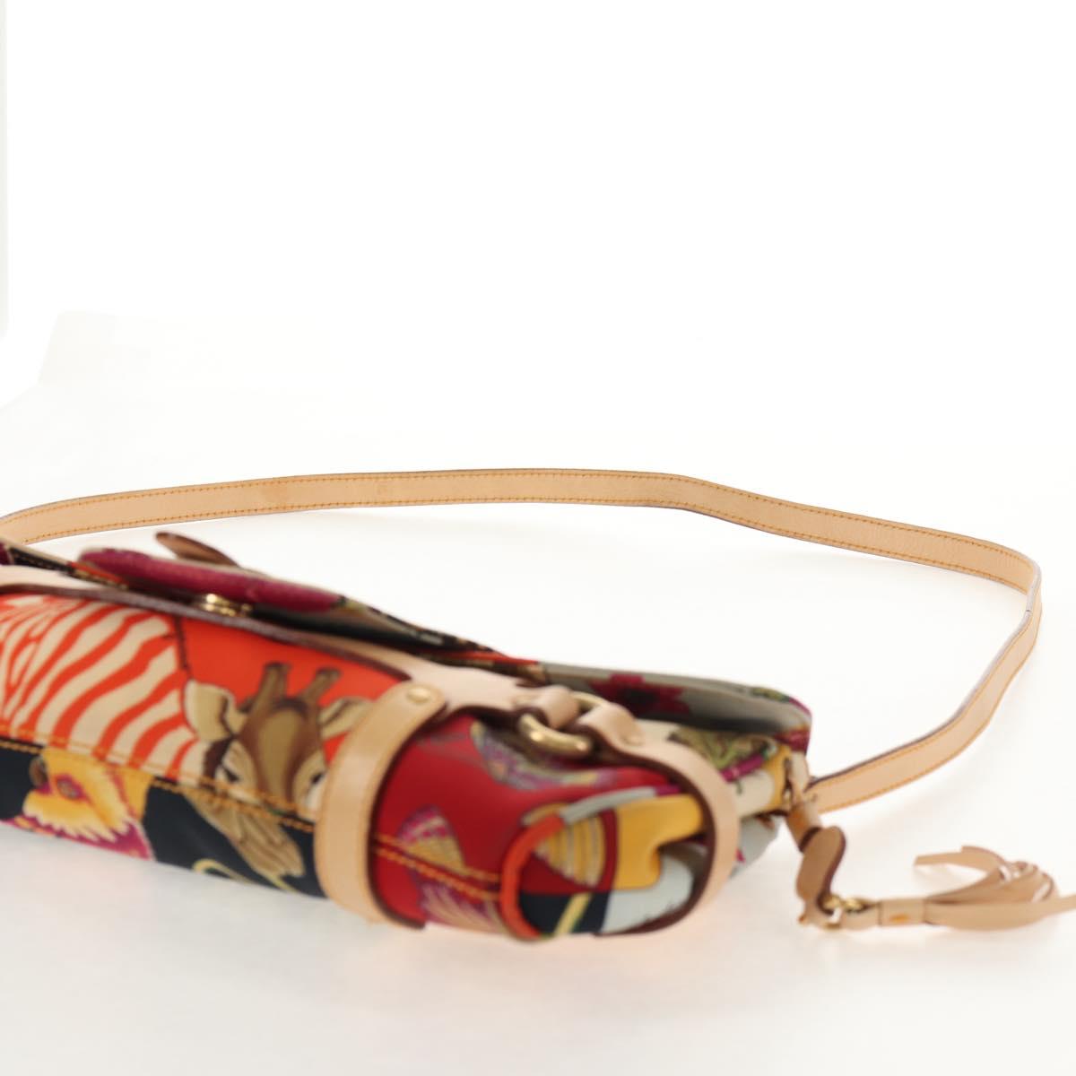 Salvatore Ferragamo Animal Pattern Shoulder Bag Nylon Leather Beige Auth ep11184