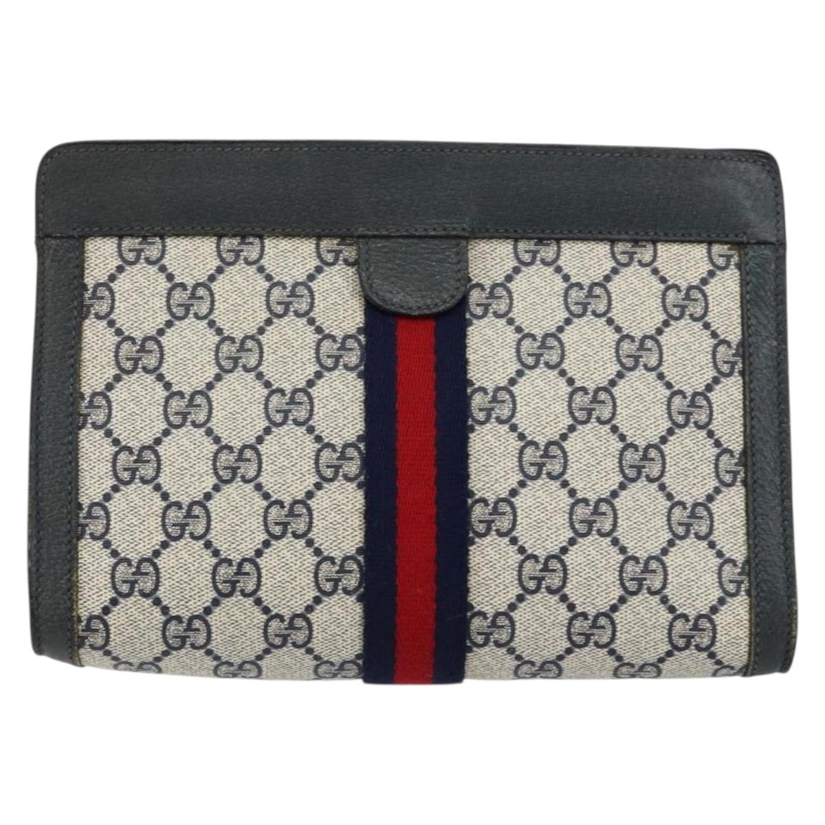 GUCCI GG Supreme Sherry Line Clutch Bag PVC Navy Fuchsia 89 01 001 Auth ep11187