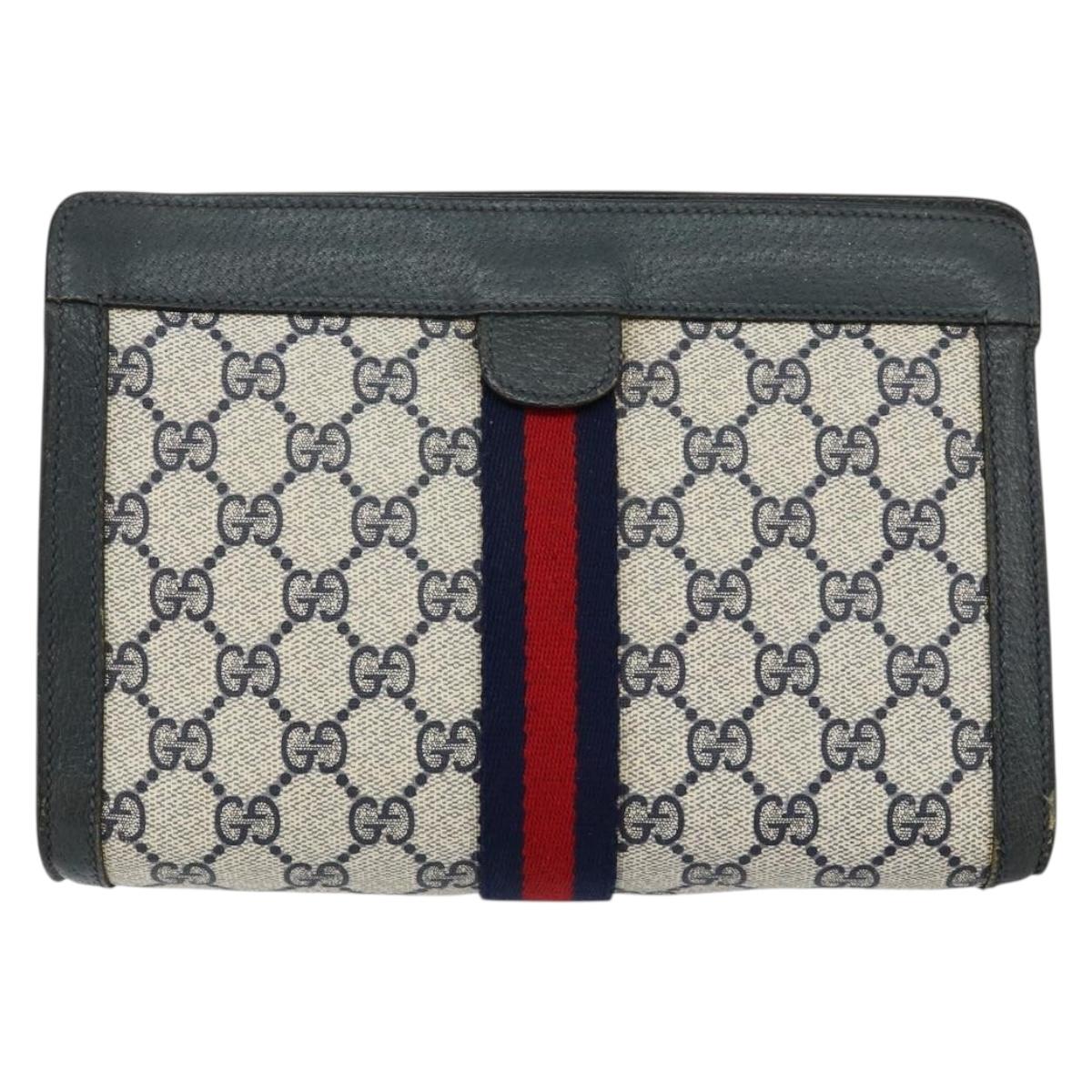 GUCCI GG Supreme Sherry Line Clutch Bag PVC Navy Fuchsia 89 01 001 Auth ep11187