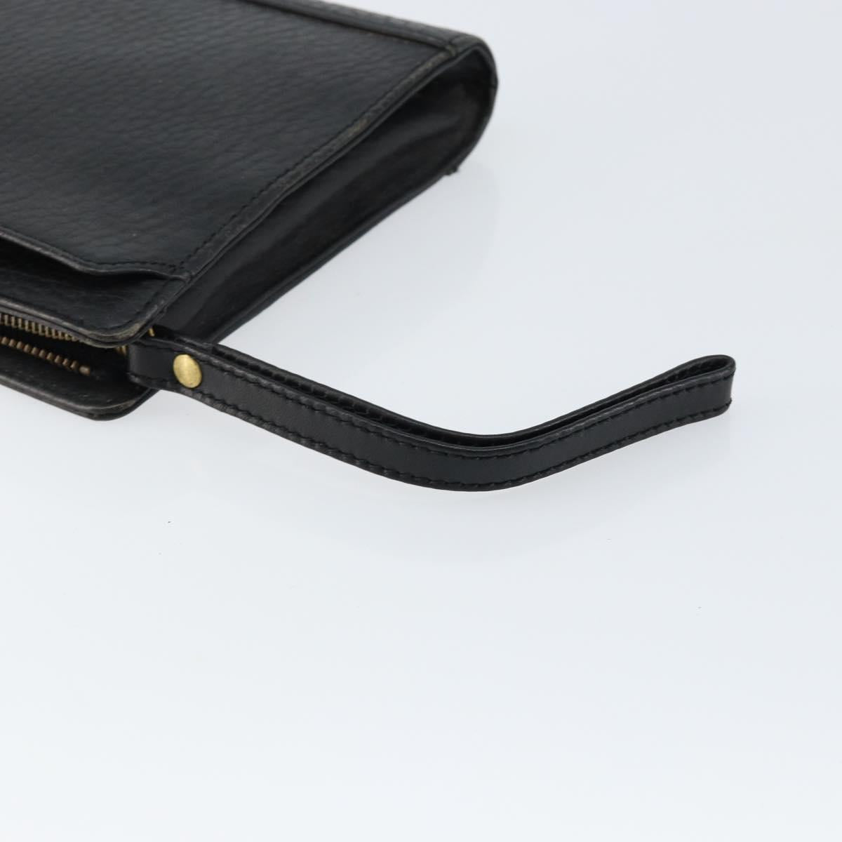 Burberrys Clutch Bag Leather Black Auth ep11188