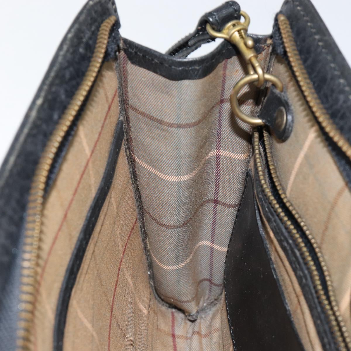 Burberrys Clutch Bag Leather Black Auth ep11188