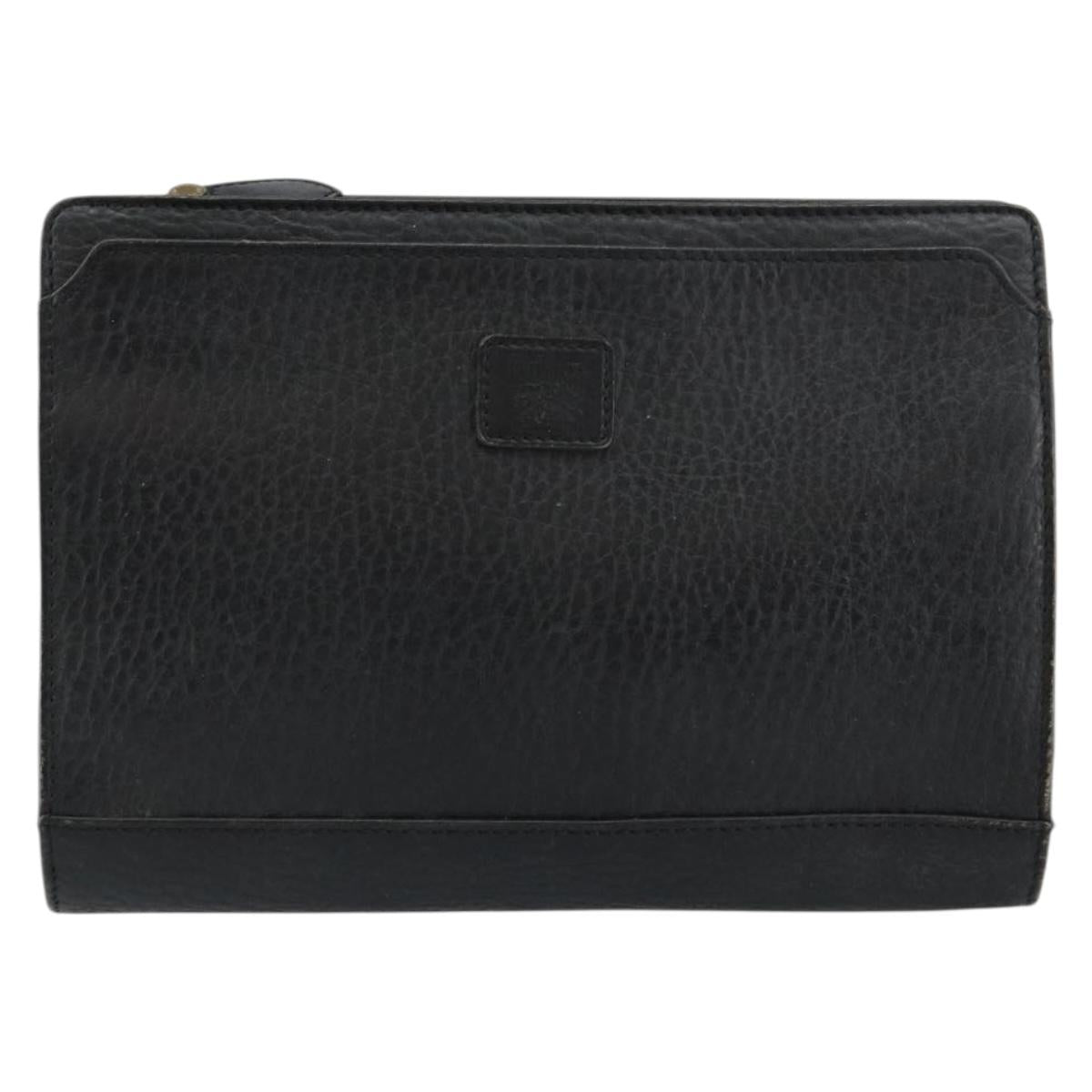Burberrys Clutch Bag Leather Black Auth ep11188