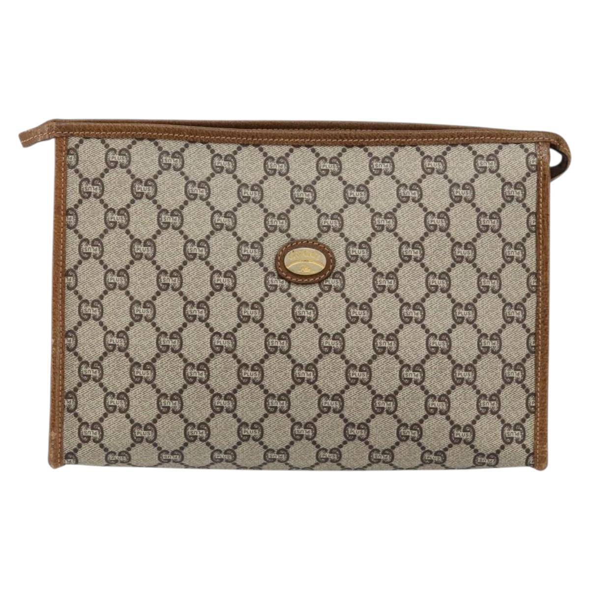 GUCCI GG Plus Supreme Clutch Bag PVC Beige Gold Auth ep11196