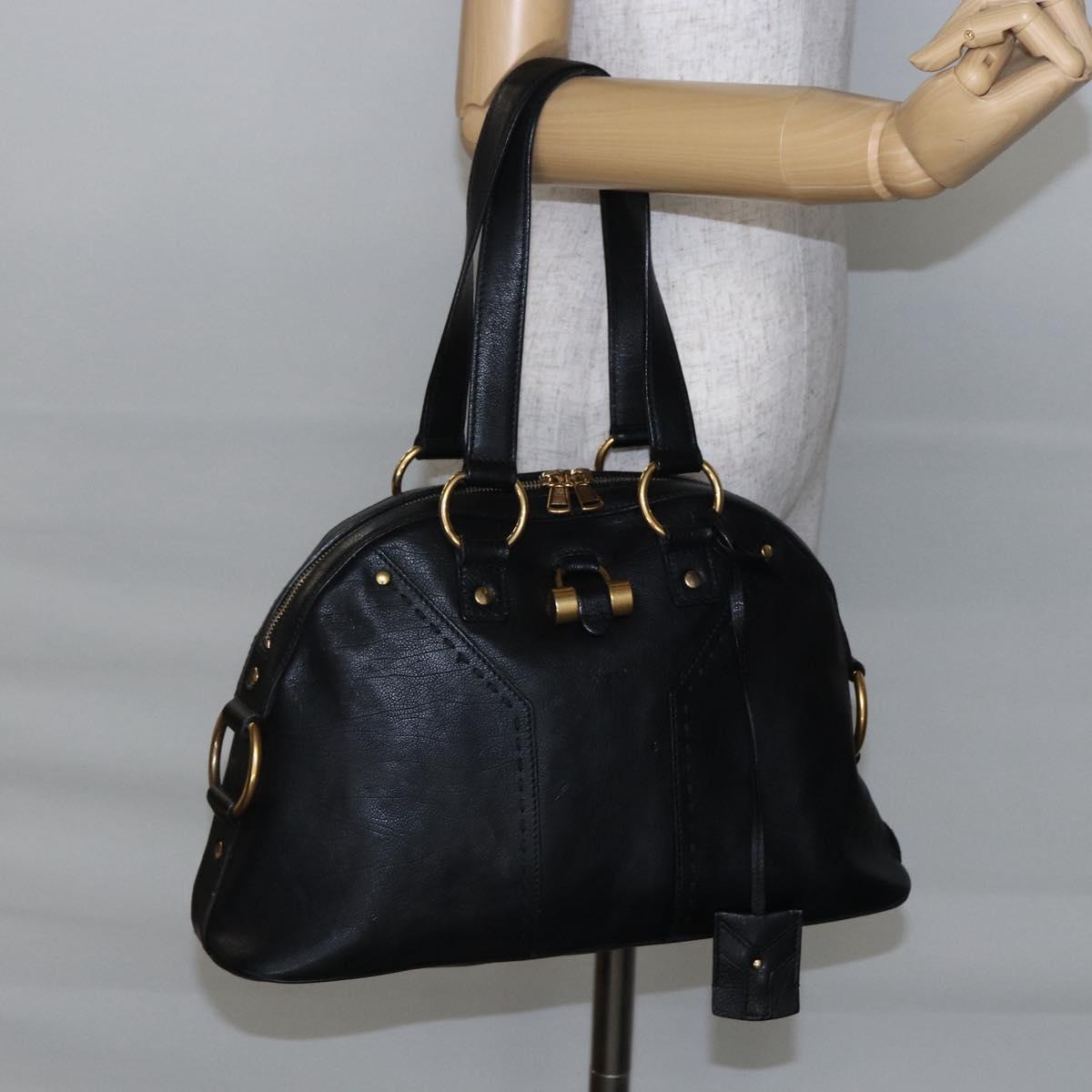 SAINT LAURENT Muse Hand Bag Leather Black Gold 156465 Auth ep11198