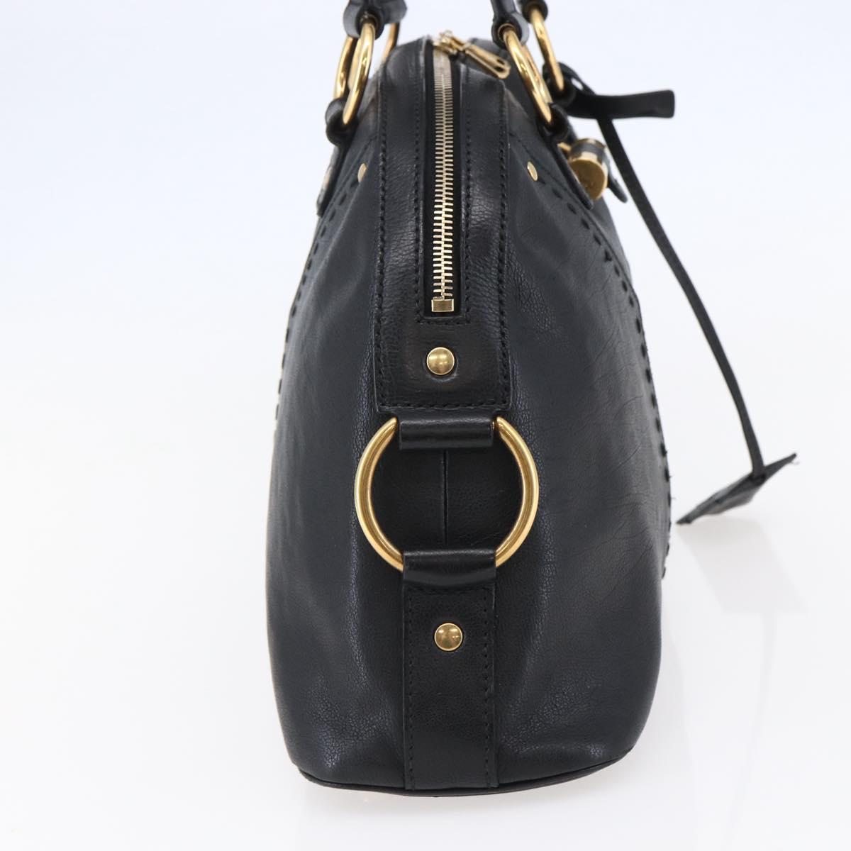 SAINT LAURENT Muse Hand Bag Leather Black Gold 156465 Auth ep11198