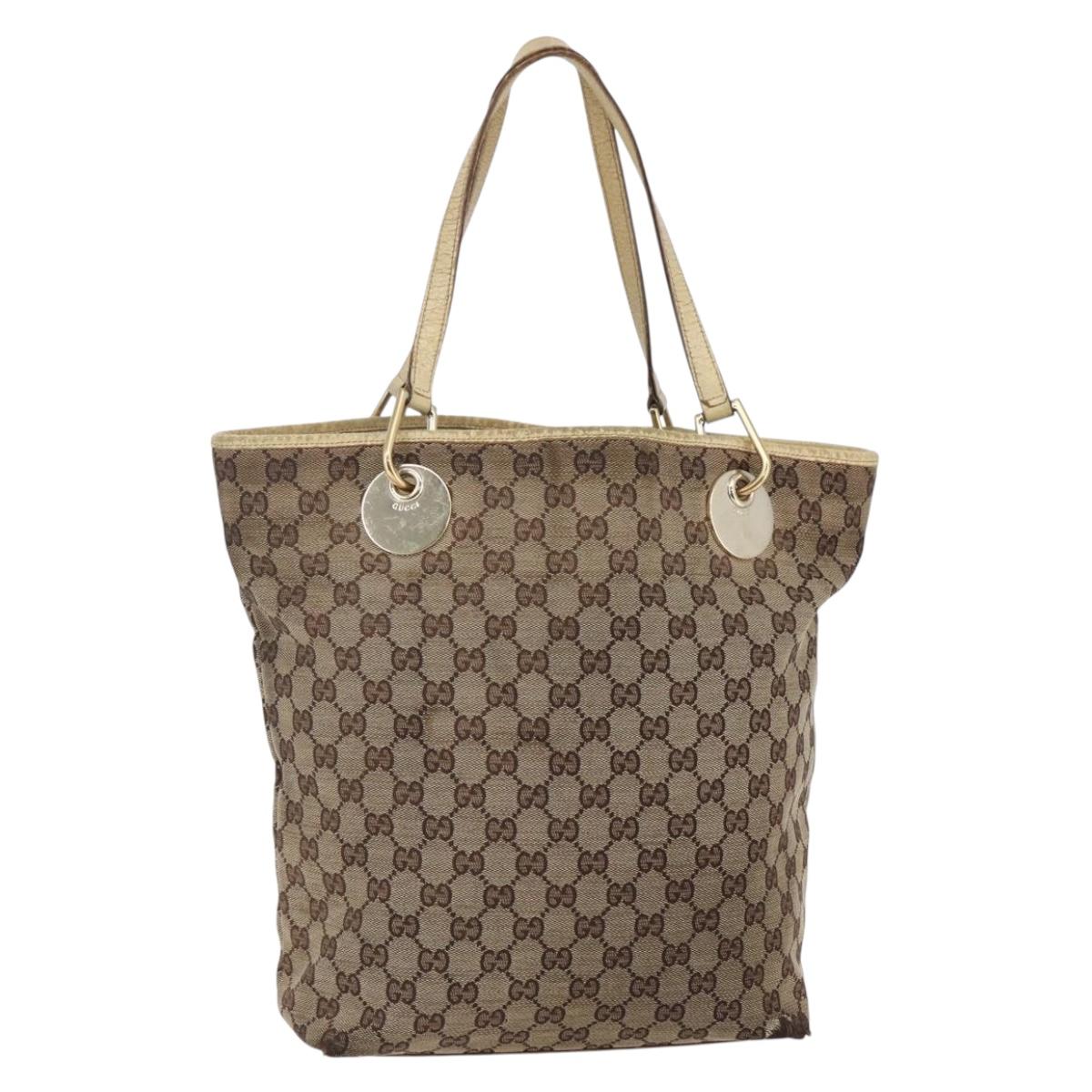 GUCCI GG Canvas Tote Bag Beige Gold 120836 Auth ep11204