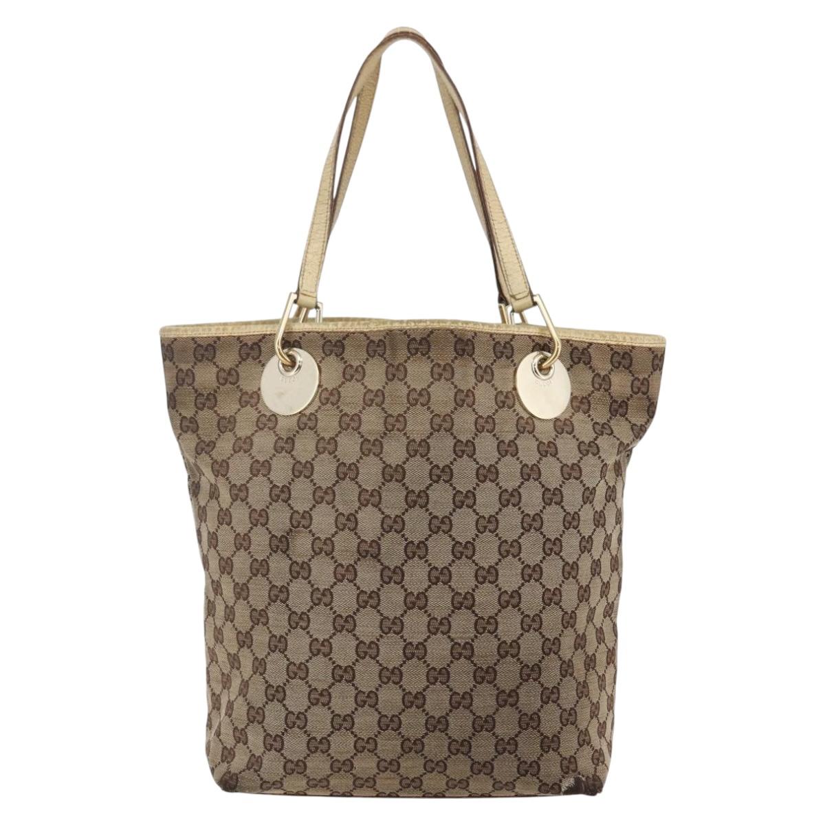 GUCCI GG Canvas Tote Bag Beige Gold 120836 Auth ep11204