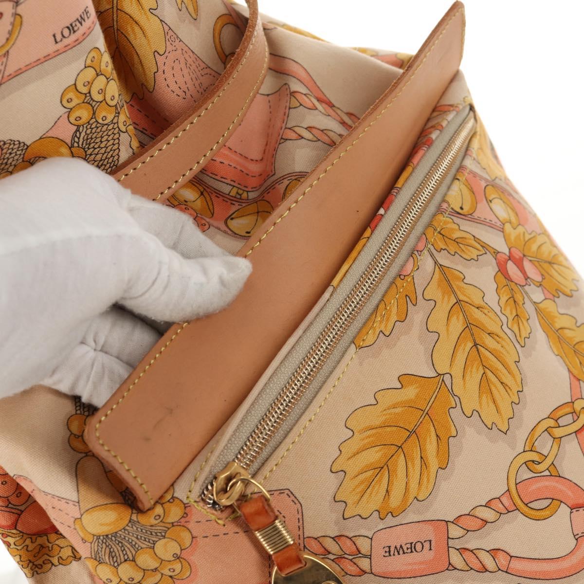 LOEWE Shoulder Bag Canvas Leather Beige Pink yellow Auth ep11209