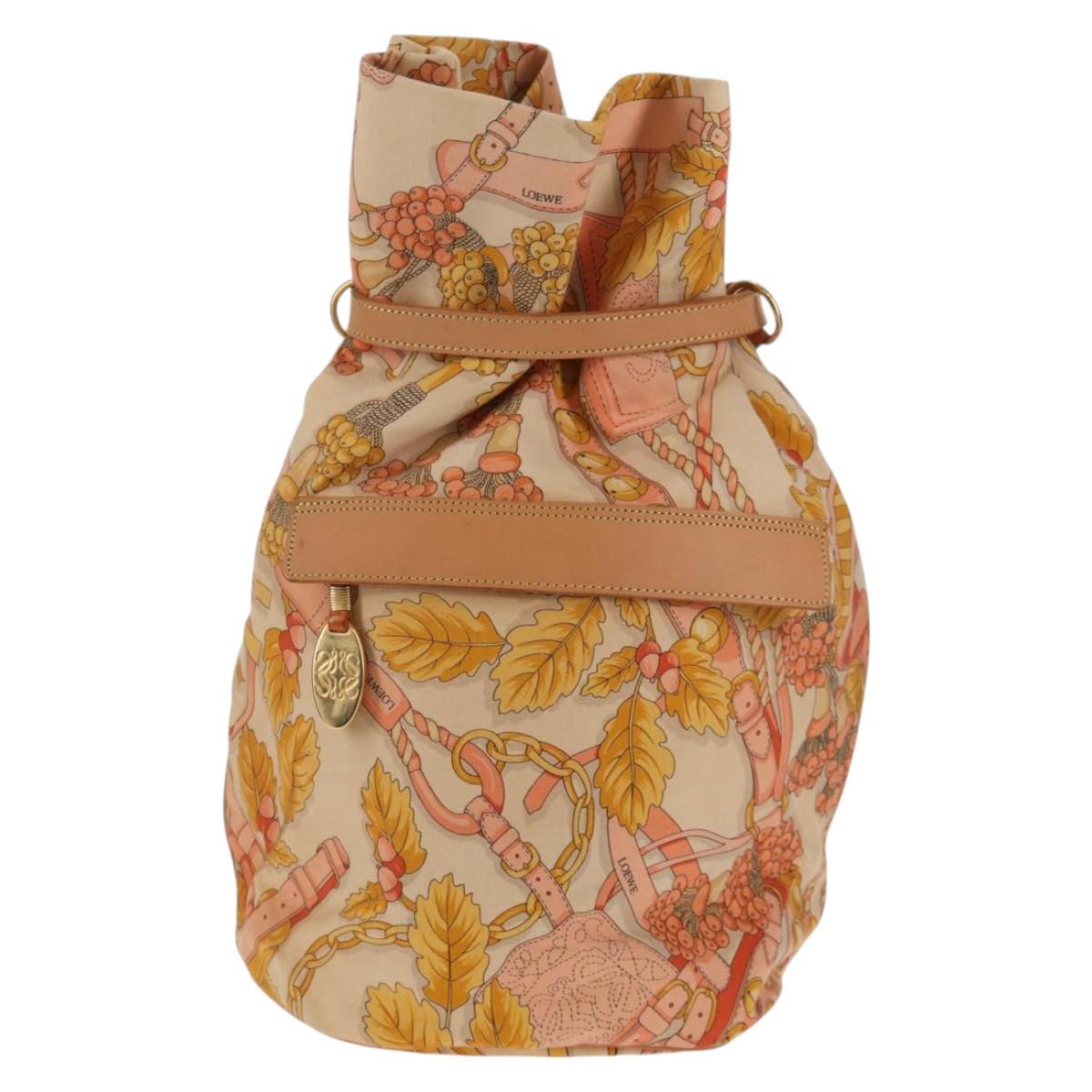 LOEWE Shoulder Bag Canvas Leather Beige Pink yellow Auth ep11209