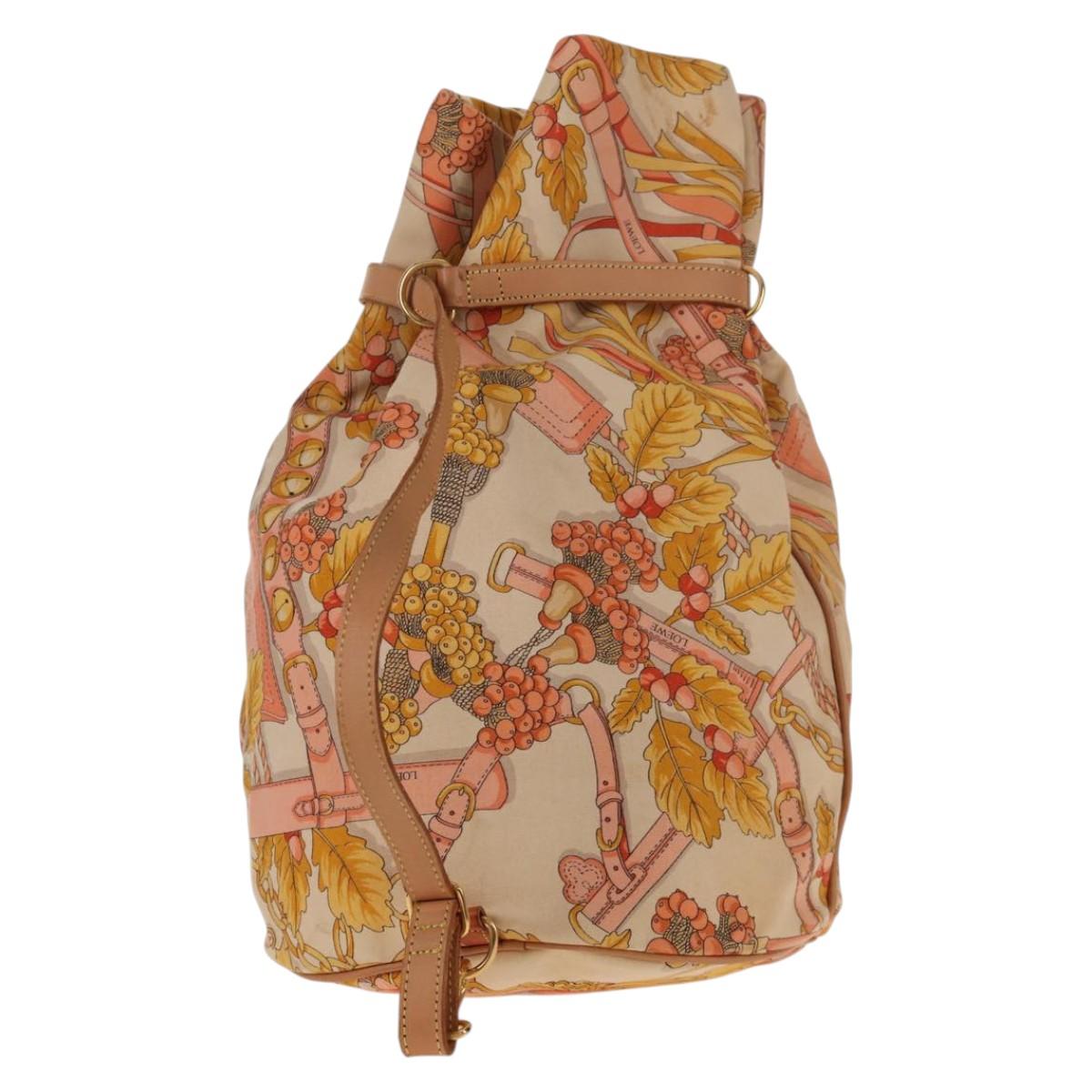 LOEWE Shoulder Bag Canvas Leather Beige Pink yellow Auth ep11209