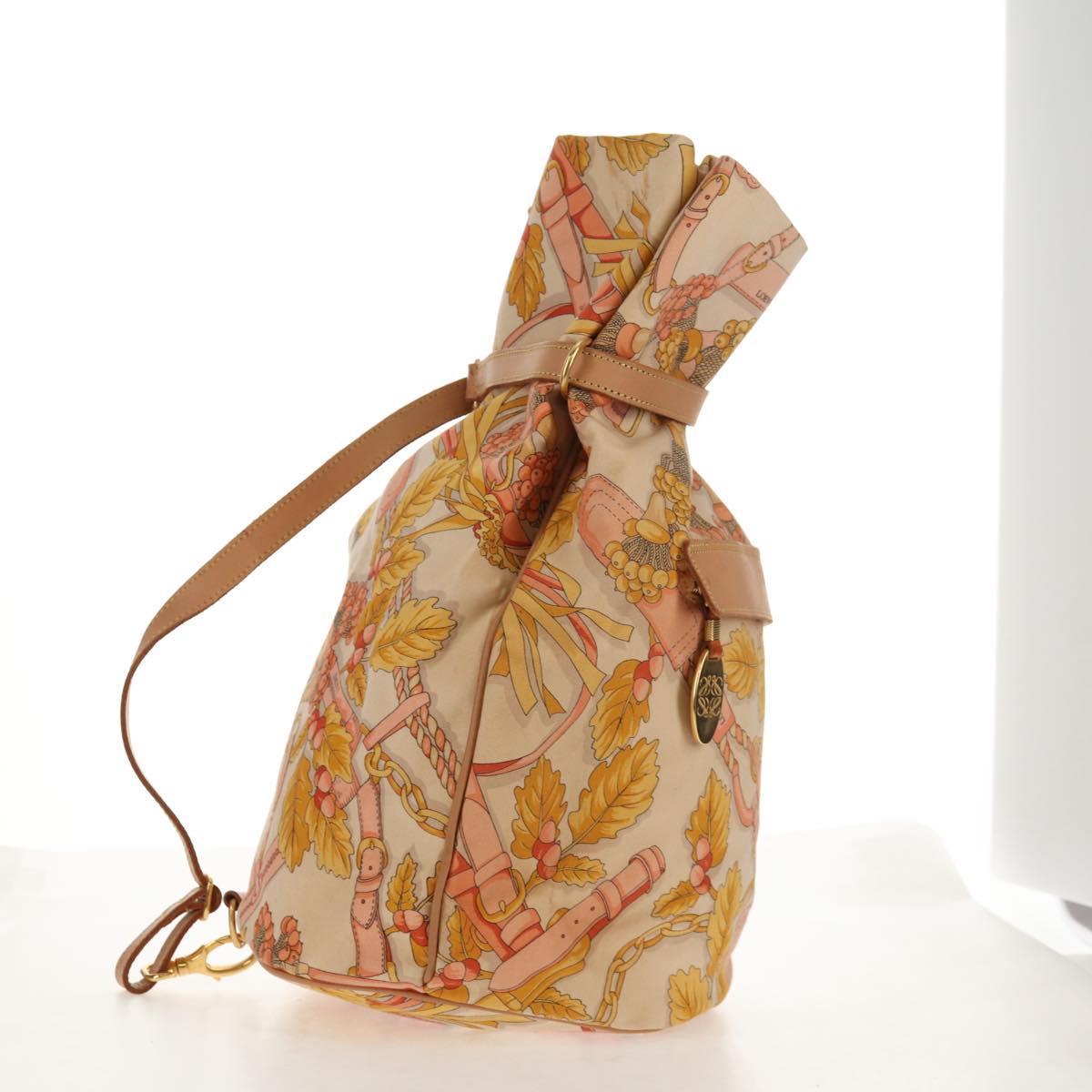 LOEWE Shoulder Bag Canvas Leather Beige Pink yellow Auth ep11209