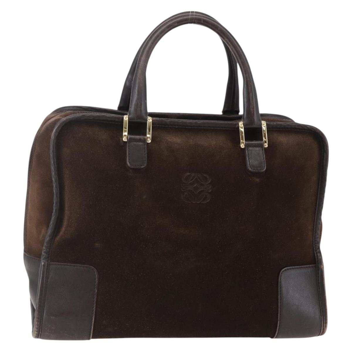 LOEWE Anagram Amazona 32 Hand Bag Suede Brown Gold Auth ep11227