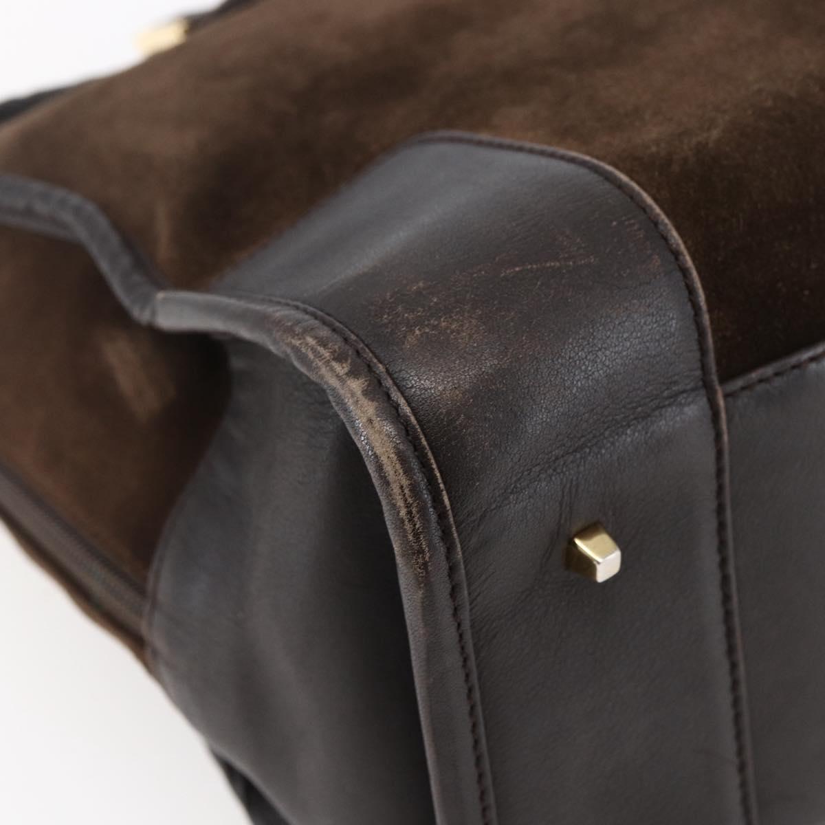 LOEWE Anagram Amazona 32 Hand Bag Suede Brown Gold Auth ep11227