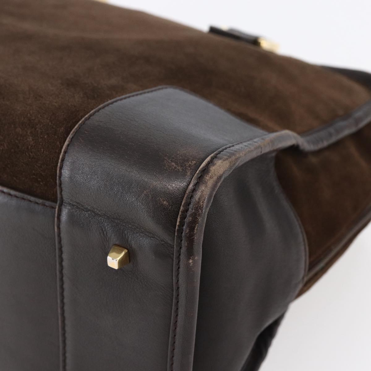 LOEWE Anagram Amazona 32 Hand Bag Suede Brown Gold Auth ep11227