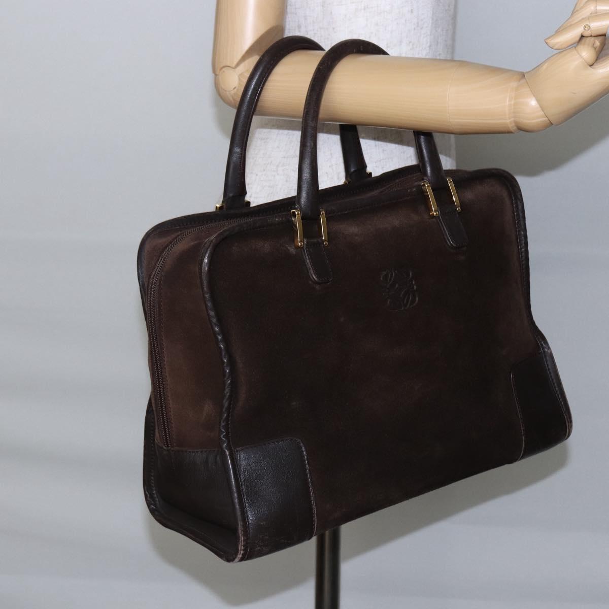 LOEWE Anagram Amazona 32 Hand Bag Suede Brown Gold Auth ep11227