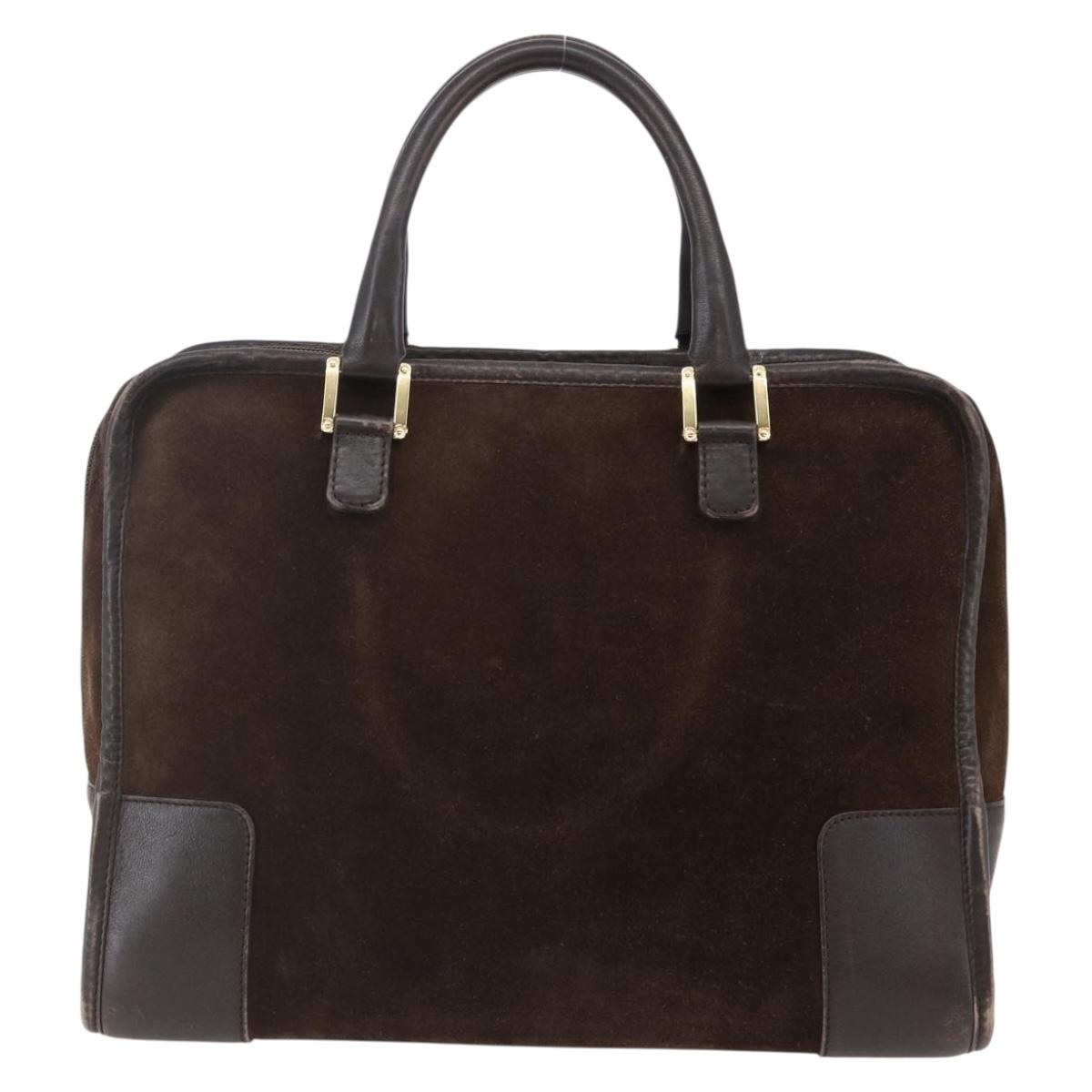 LOEWE Anagram Amazona 32 Hand Bag Suede Brown Gold Auth ep11227