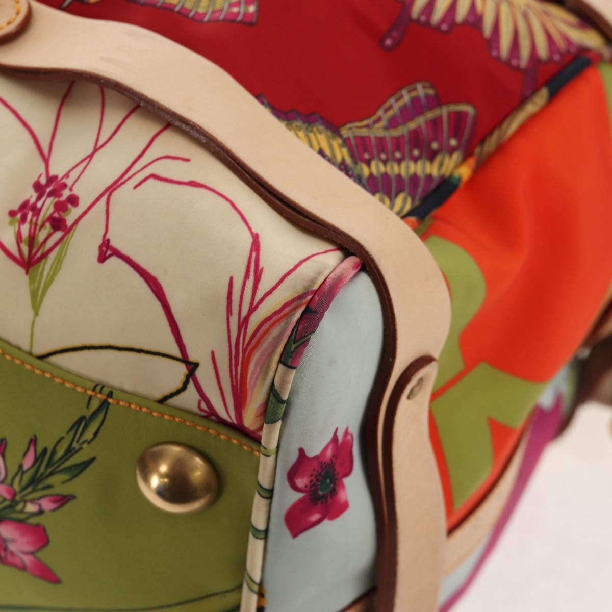 Salvatore Ferragamo Gancini Animal Boston Bag Nylon Leather Beige Auth ep11228