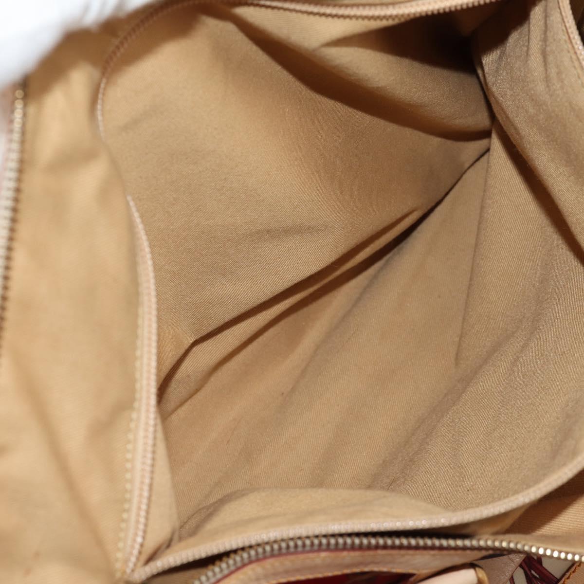 Salvatore Ferragamo Gancini Animal Boston Bag Nylon Leather Beige Auth ep11228