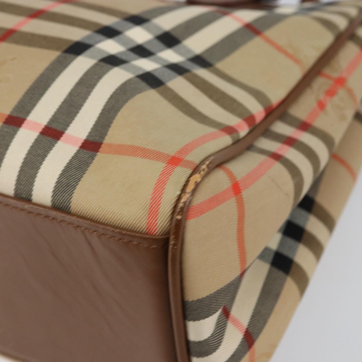 Burberrys Nova Check Hand Bag Canvas Gold Beige Auth ep11255