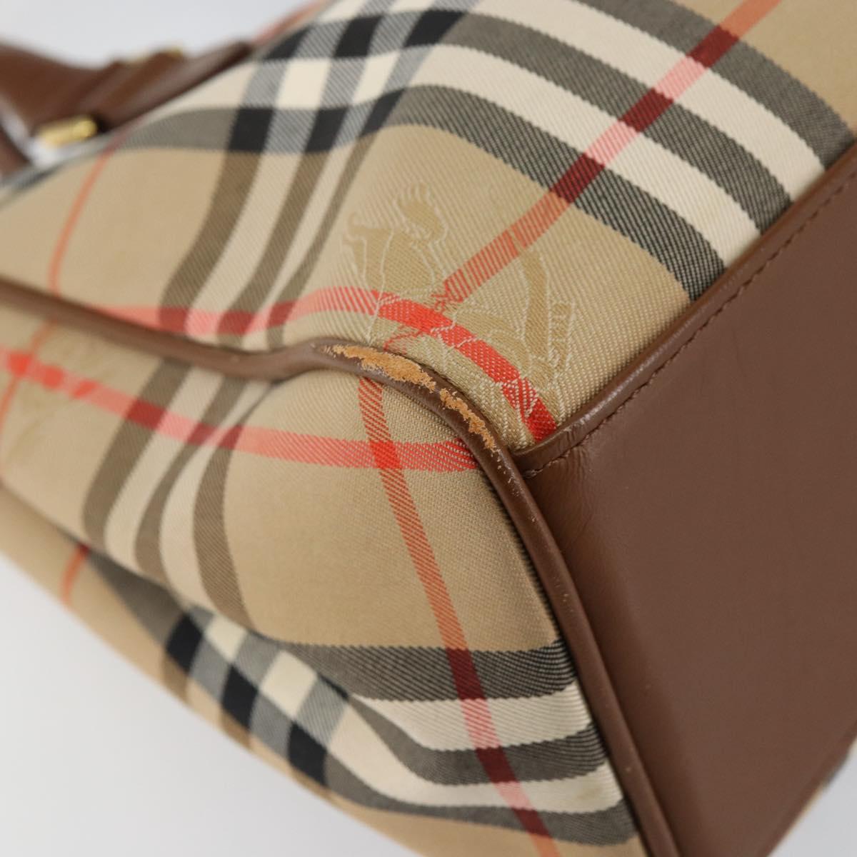 Burberrys Nova Check Hand Bag Canvas Gold Beige Auth ep11255