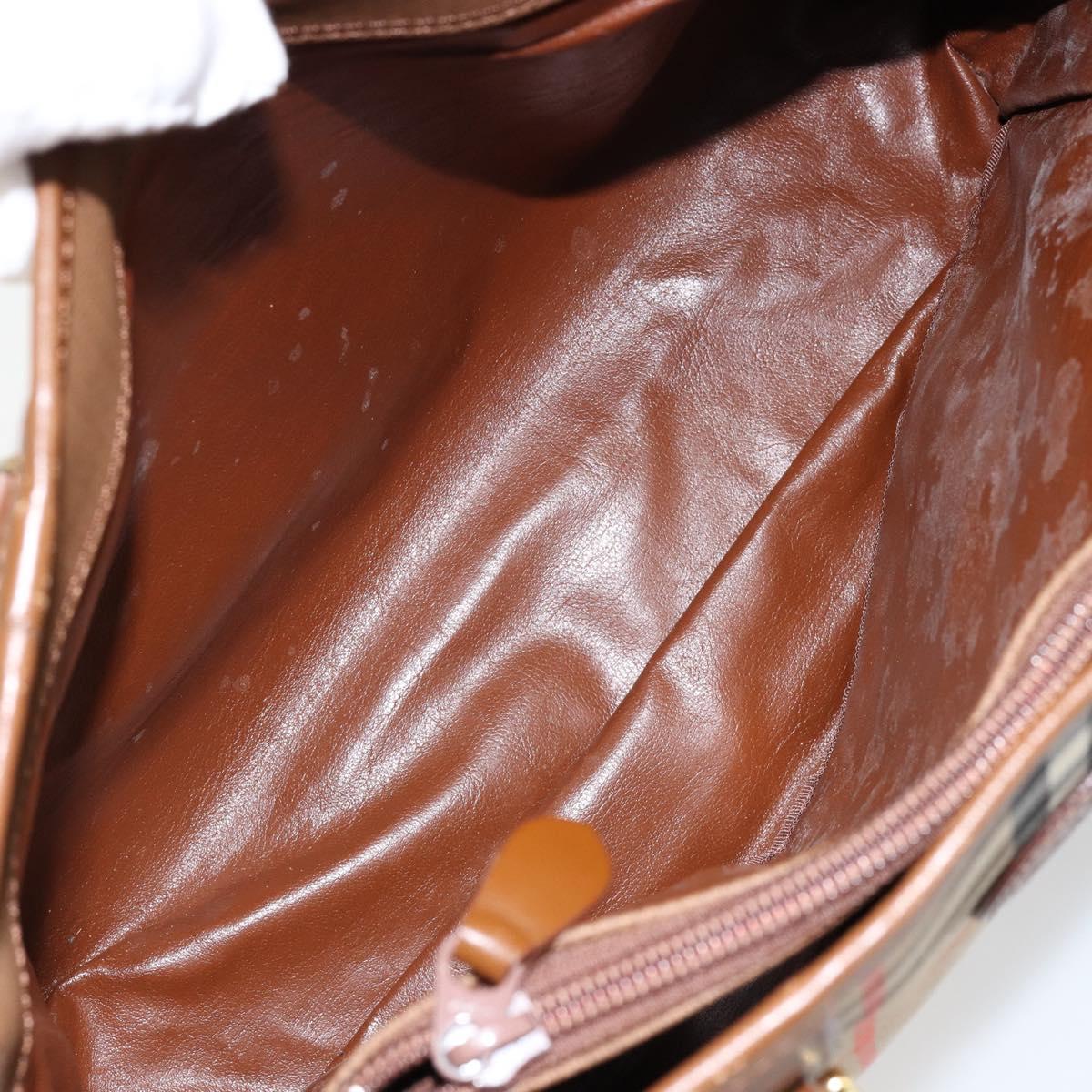 Burberrys Nova Check Hand Bag Canvas Gold Beige Auth ep11255