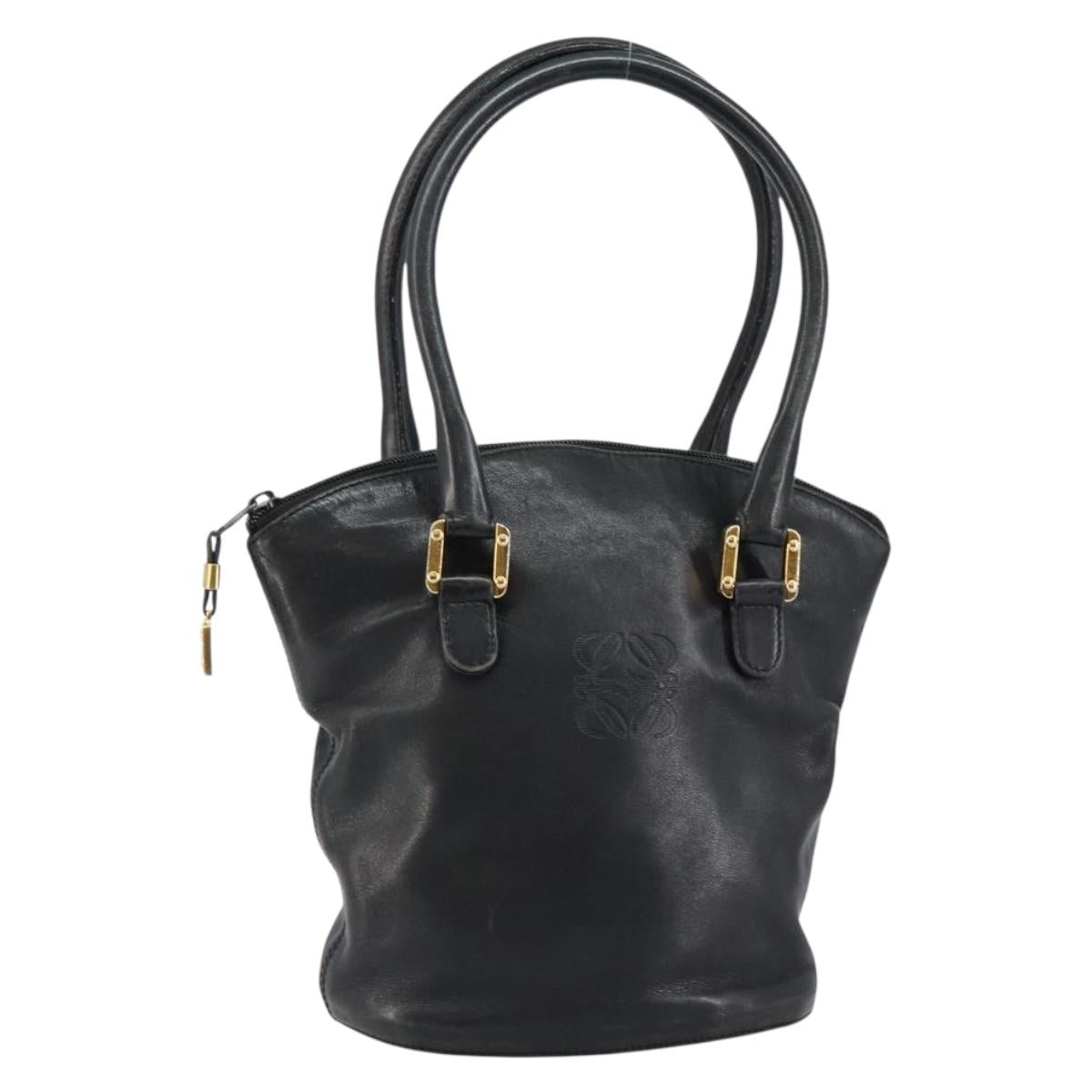 LOEWE Hand Bag Leather Black Gold Auth ep11258