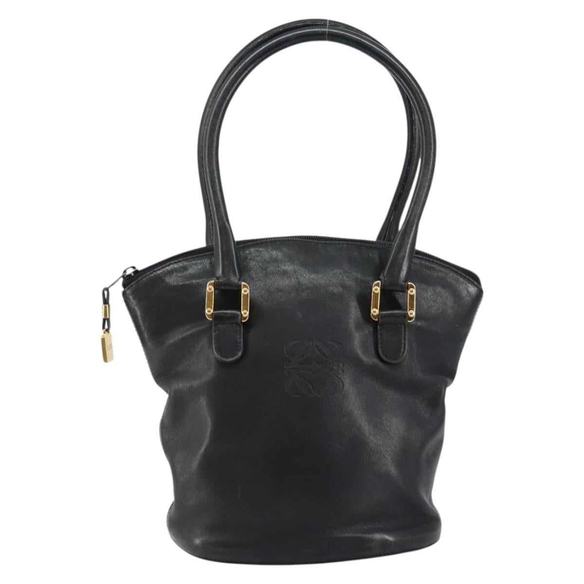 LOEWE Hand Bag Leather Black Gold Auth ep11258