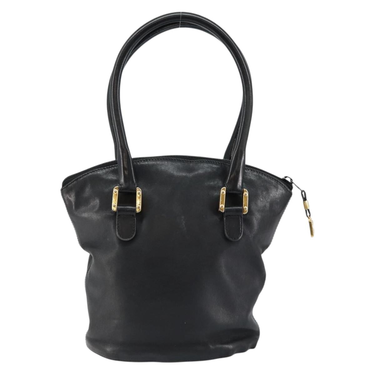 LOEWE Hand Bag Leather Black Gold Auth ep11258