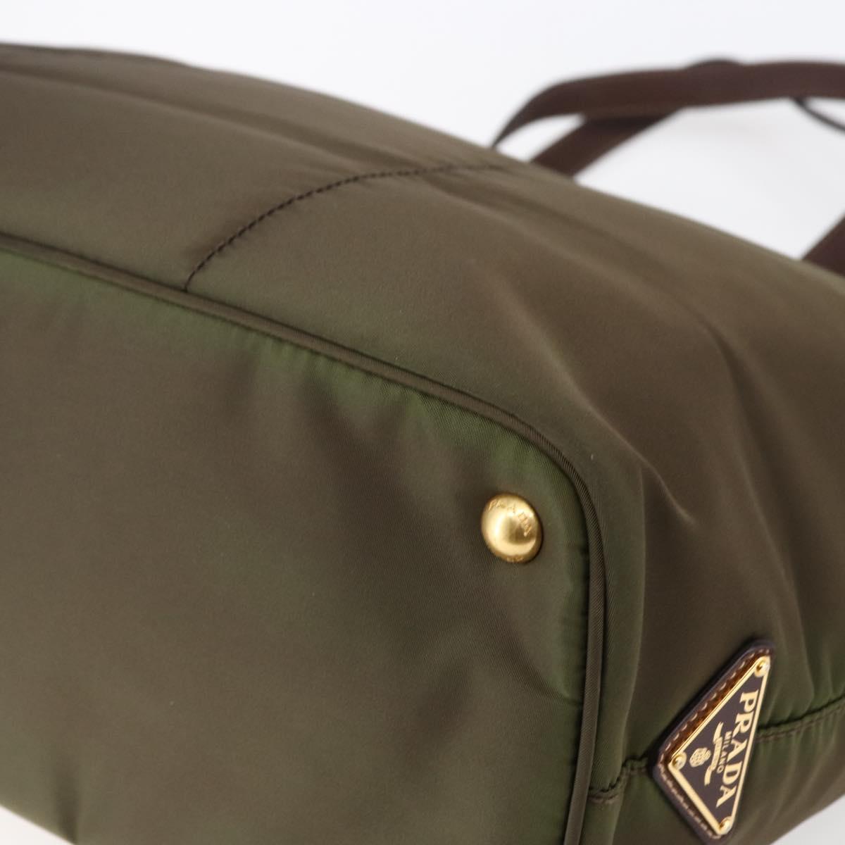 PRADA Tote Bag Nylon Khaki Gold Auth ep11268