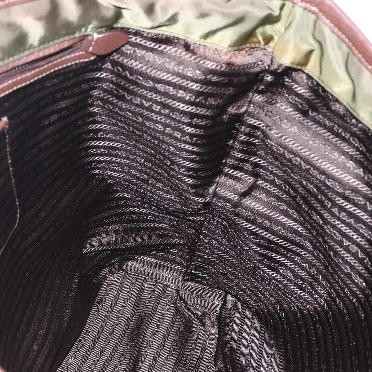 PRADA Tote Bag Nylon Khaki Gold Auth ep11268