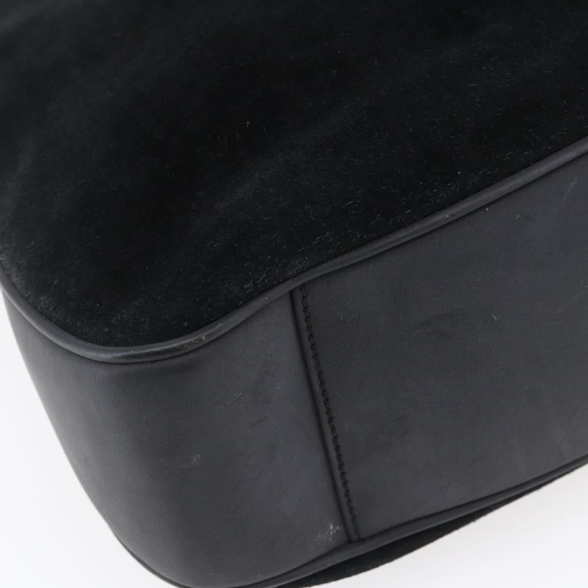 GUCCI Bamboo Shoulder Bag Suede Black Gold 001 1014 1577 Auth ep11269