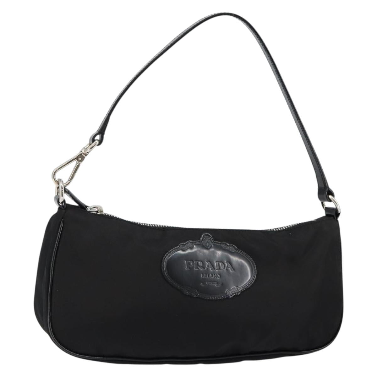 PRADA Accessory Pouch Nylon Black Silver Auth ep11271