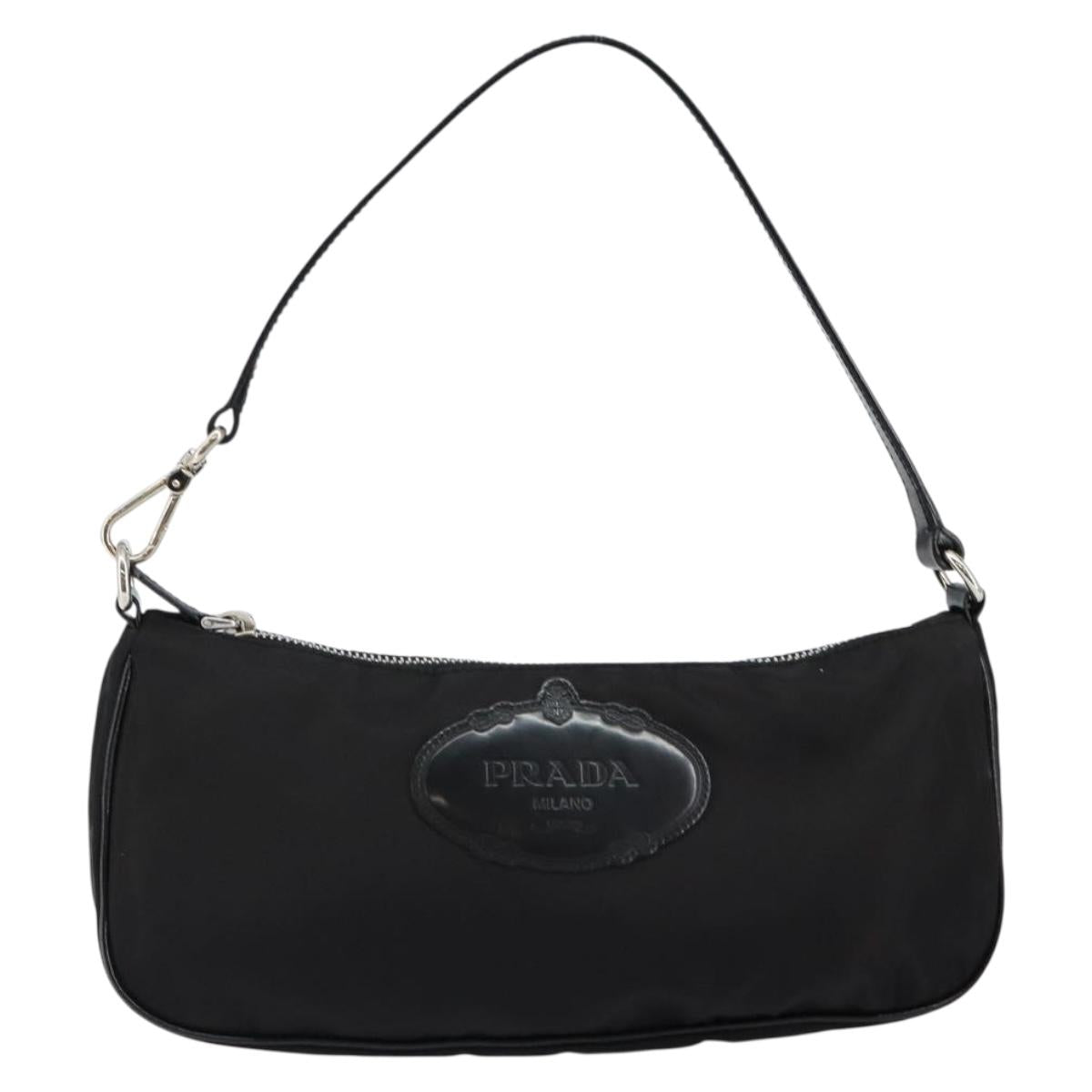 PRADA Accessory Pouch Nylon Black Silver Auth ep11271