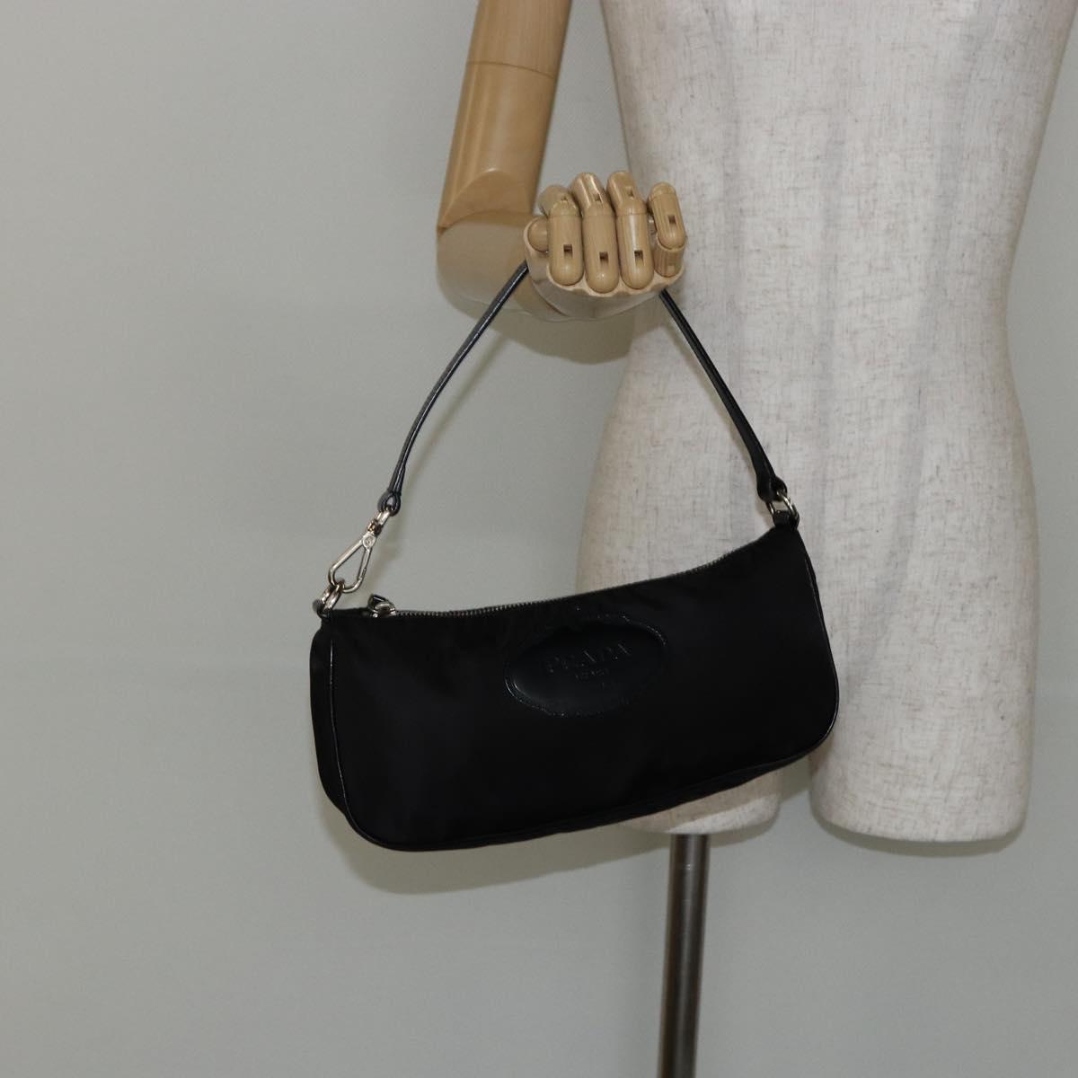 PRADA Accessory Pouch Nylon Black Silver Auth ep11271