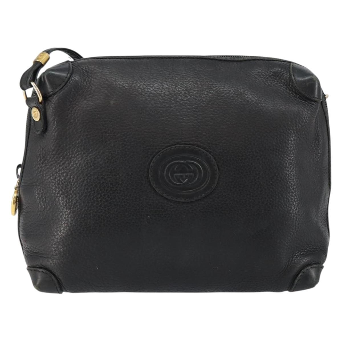 GUCCI Interlocking Shoulder Bag Leather Black Gold 007 58 0093 Auth ep11276