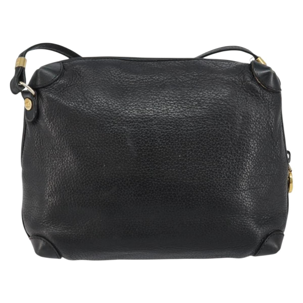 GUCCI Interlocking Shoulder Bag Leather Black Gold 007 58 0093 Auth ep11276