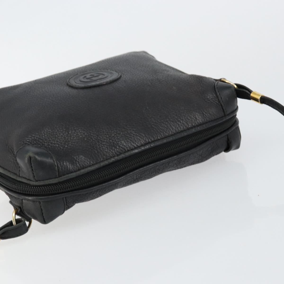 GUCCI Interlocking Shoulder Bag Leather Black Gold 007 58 0093 Auth ep11276