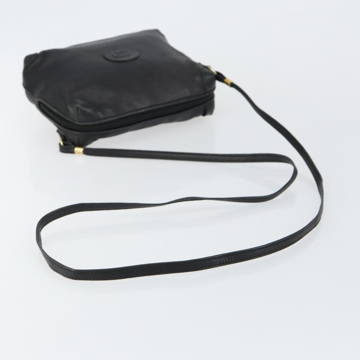 GUCCI Interlocking Shoulder Bag Leather Black Gold 007 58 0093 Auth ep11276