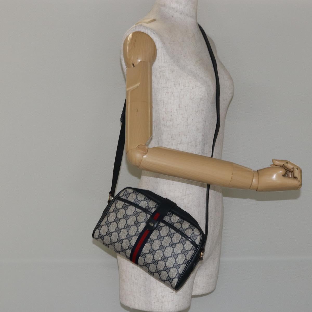 GUCCI GG Supreme Sherry Line Shoulder Bag PVC Navy Gold 10 02 055 Auth ep11283