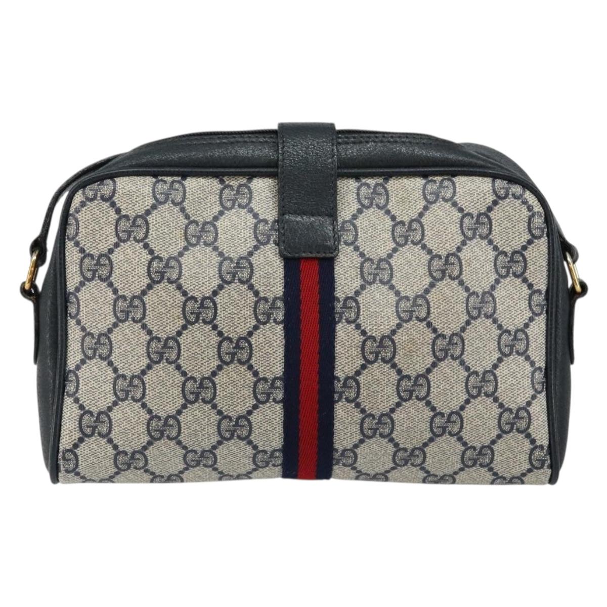 GUCCI GG Supreme Sherry Line Shoulder Bag PVC Navy Gold 10 02 055 Auth ep11283